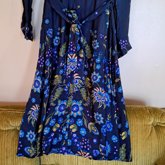 Boden Kate Satin Shirt Dress Navy Floral - Picture 6 of 11